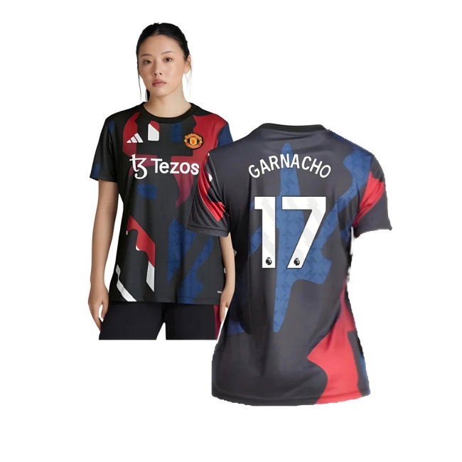 2024-2025 Man Utd Pre-Match Shirt (Black) - Womens (Garnacho 17) — Shop Now