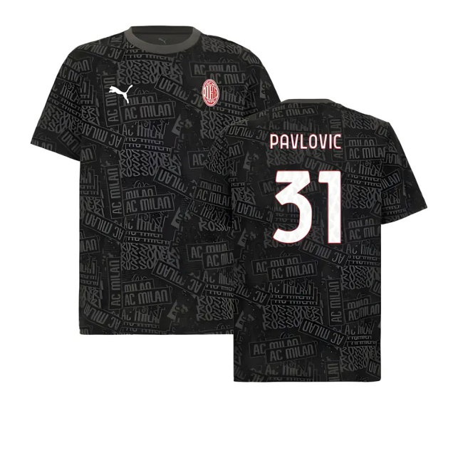 2025-2026 AC Milan ftblCulture Tee AOP (Black) (Pavlovic 31) — Shop Online