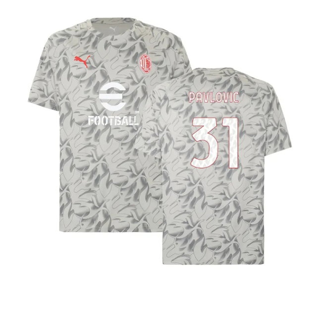 2025-2026 AC Milan Warm Up Jersey (Smokey Gray) (Pavlovic 31) — Shop Online