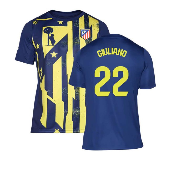 2025-2026 Atletico Madrid Pre-Match Shirt (Blue-Yellow) (Giuliano 22) — Shop Online
