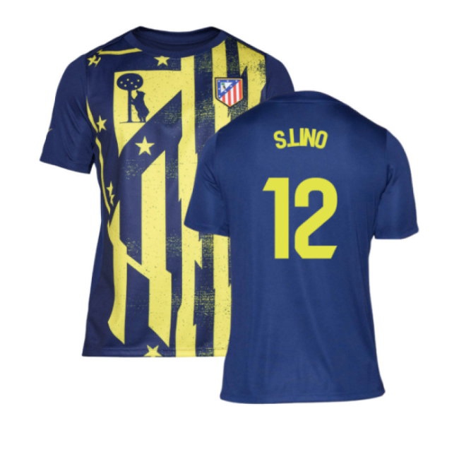 2025-2026 Atletico Madrid Pre-Match Shirt (Blue-Yellow) (S.Lino 12) — Buy Now