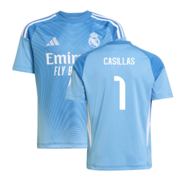 2025-2026 Real Madrid Home Goalkeeper Shirt (Blue) - Kids (Casillas 1) — Buy Online