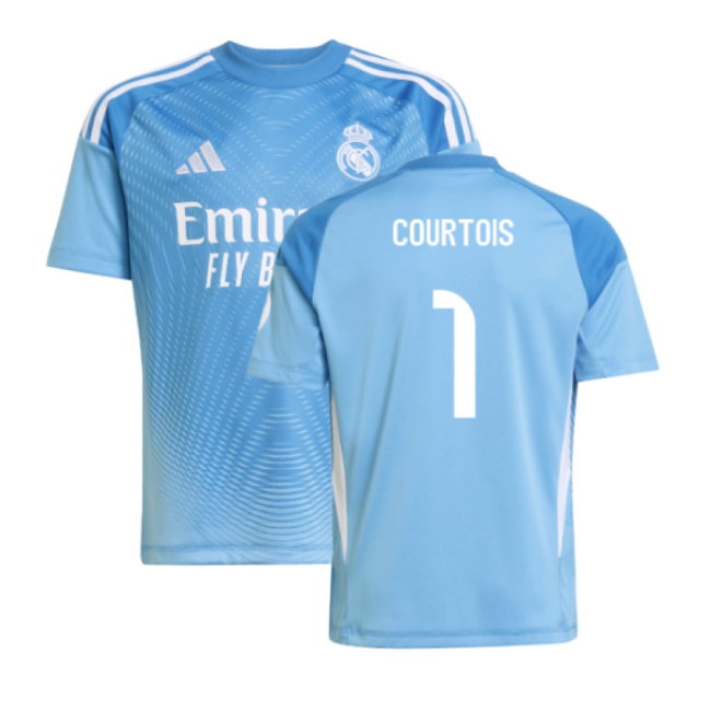 2025-2026 Real Madrid Home Goalkeeper Shirt (Blue) - Kids (Courtois 1) — Buy Now