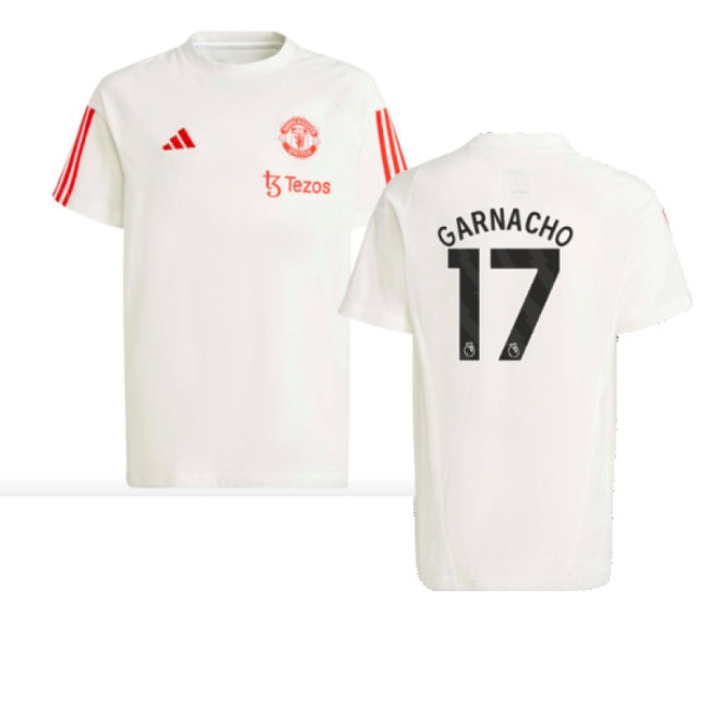 2023-2024 Man Utd Training Tee (White) - Kids (Garnacho 17) — Buy Now