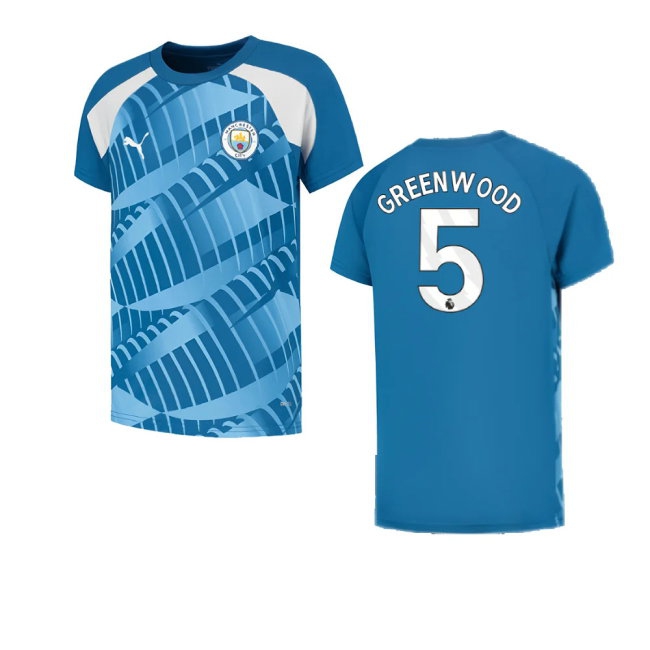 2023-2024 Man City Pre-Match Jersey (Lake Blue) - Kids (Greenwood 5) — Shop Online