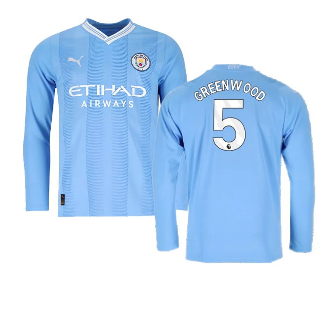 2023-2024 Man City Long Sleeve Home Shirt (Greenwood 5) — Shop Online