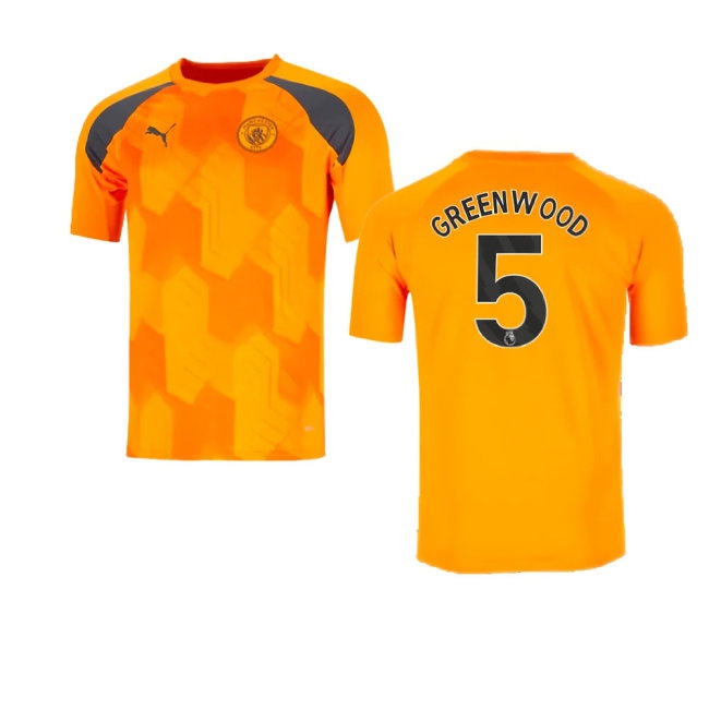 2023-2024 Man City Pre-Match Jersey (Orange) (Greenwood 5) — Shop Online