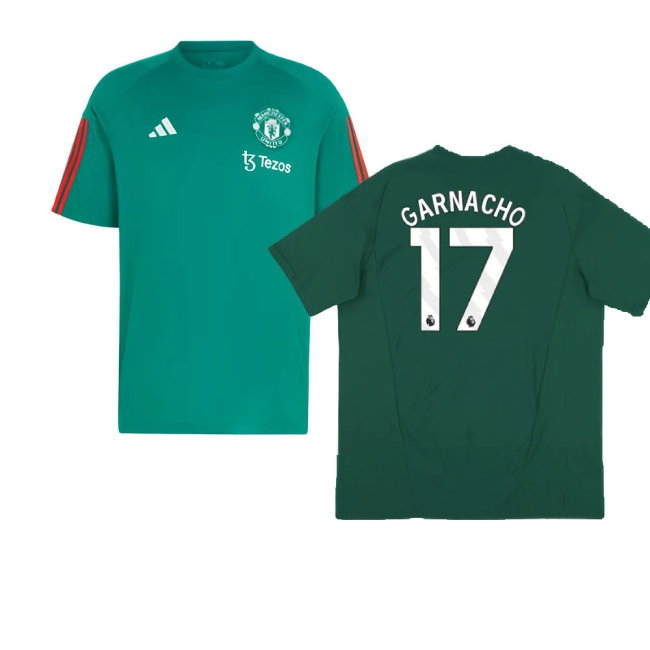2023-2024 Man Utd Training Tee (Green) (Garnacho 17) — Buy Now