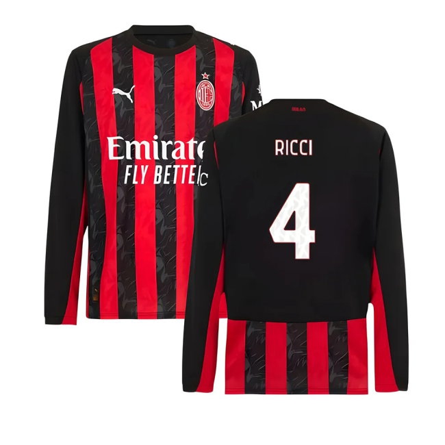 2025-2026 AC Milan Long Sleeve Home Shirt (Ricci 4) — Shop Online