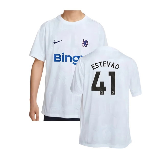 2025-2026 Chelsea Academy Pro Pre-Match Football Top (White) (Estevao 41) — Shop Online