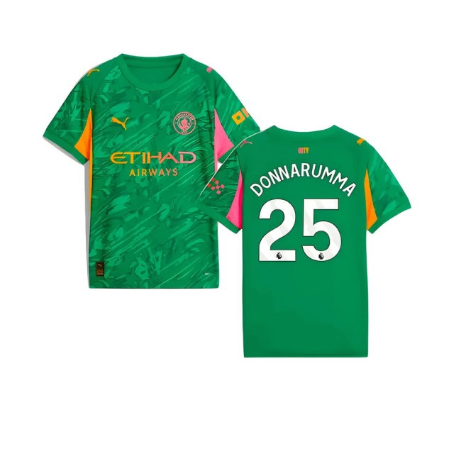 2025-2026 Man City Goalkeeper Away Shirt (Green) - Kids (Donnarumma 25) — Buy Online