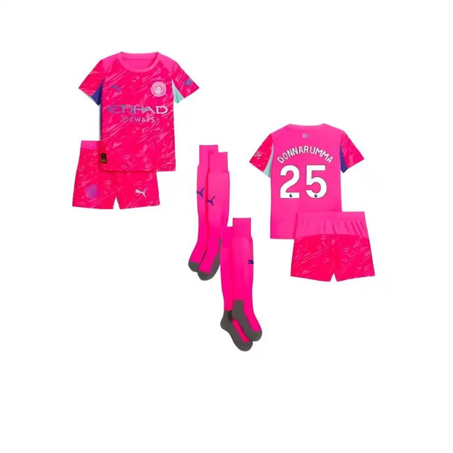 2025-2026 Man City Home Goalkeeper Mini Kit (Pink) (Donnarumma 25) — Shop Online