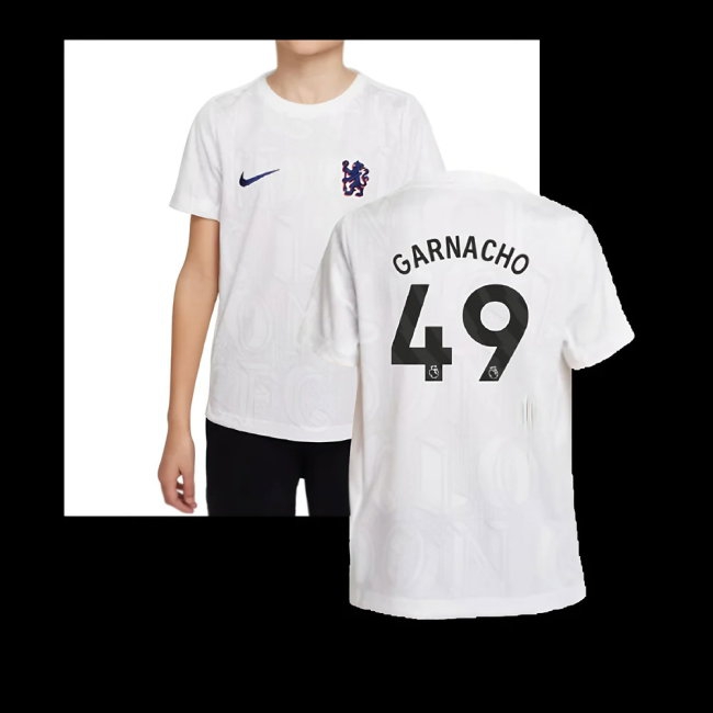 2025-2026 Chelsea Pre-Match Shirt (White) - Kids (Garnacho 49) — Buy Online
