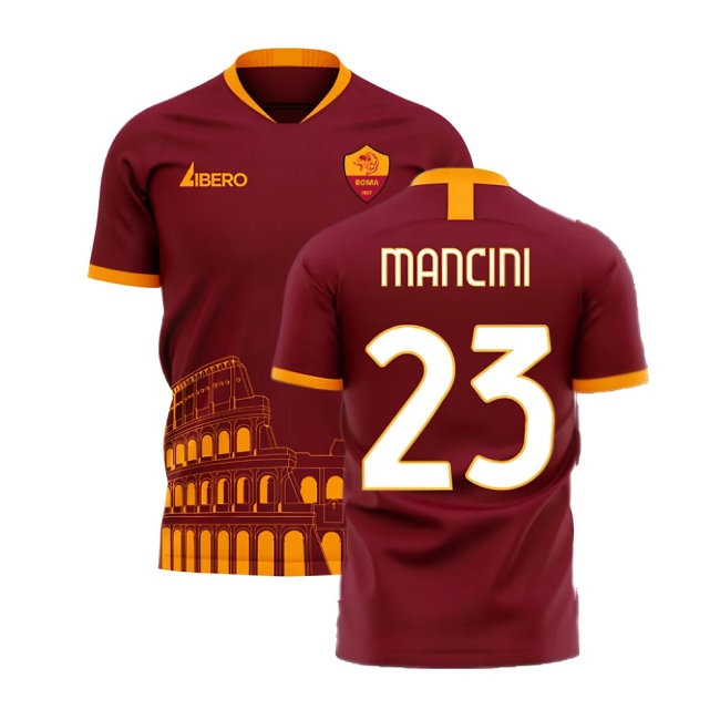 Roma 2025-2026 Home Concept Football Kit (Libero) - No Sponsor (MANCINI 23) — Shop Online