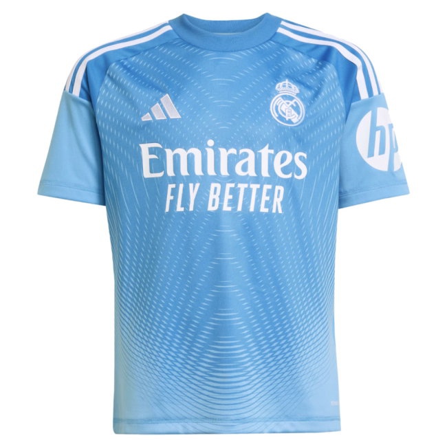 2025-2026 Real Madrid Home Goalkeeper Shirt (Blue) - Kids (Courtois 1) — Buy Now