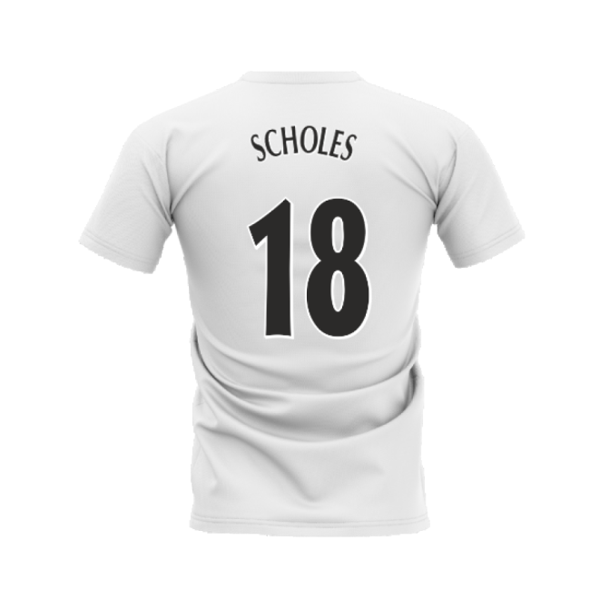 Manchester United 1998-1999 Retro Shirt T-shirt - Text (White) (Scholes 18)-Football Jersey Hub