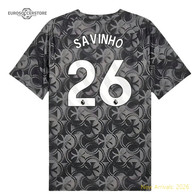 2025-2026 Man City Warm Up Jersey (Black) (Savinho 26)-Football Shirts Shop