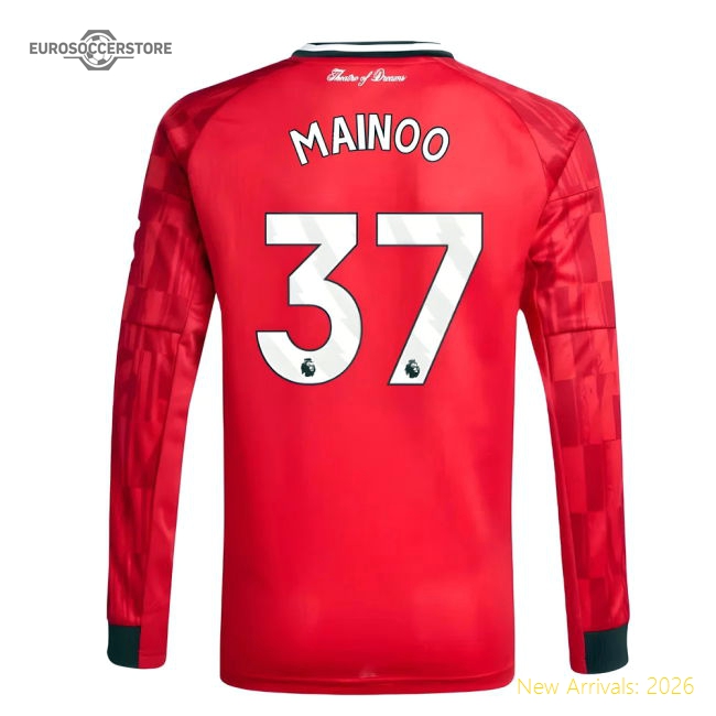 2025-2026 Man Utd Long Sleeve Home Shirt (Kids) (Mainoo 37)-Football Jersey Hub