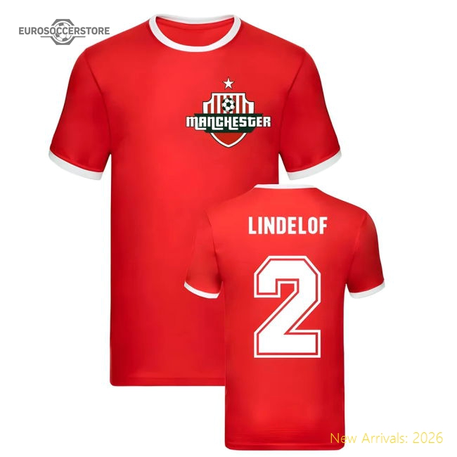 Victor Lindelof Manchester Ringer Tee (Red)-Football Jersey Hub