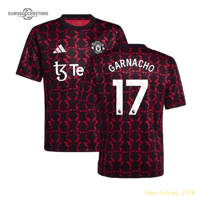 2024-2025 Man Utd Pre-Match Shirt (Black) - Kids (Garnacho 17)-Football Jersey Hub
