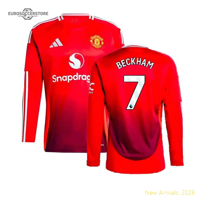 2024-2025 Man Utd Long Sleeve Home Shirt (Beckham 7)-Football Jersey Hub