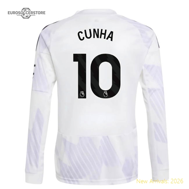 2025-2026 Man Utd Long Sleeve Away Shirt (Kids) (Cunha 10)-Football Jersey Hub