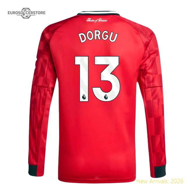2025-2026 Man Utd Long Sleeve Home Shirt (Kids) (Dorgu 13)-Football Jersey Hub