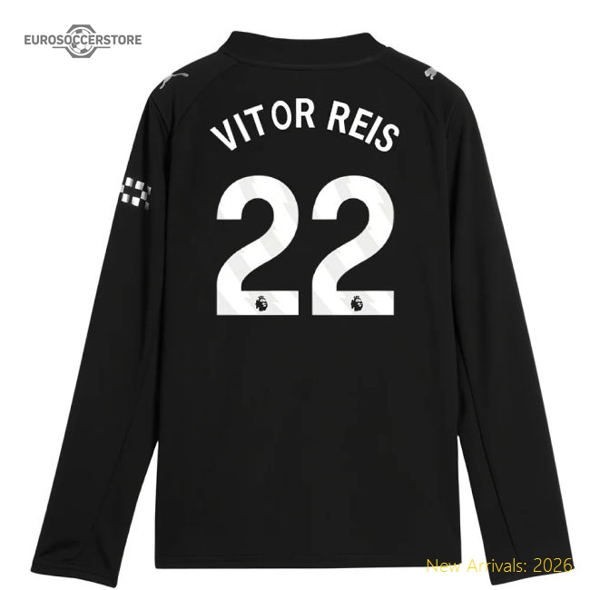 2025-2026 Man City Long Sleeve Away Shirt (Kids) (Vitor Reis 22)-Football Jersey Hub