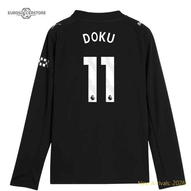 2025-2026 Man City Long Sleeve Away Shirt (Kids) (Doku 11)-Football Jersey Hub