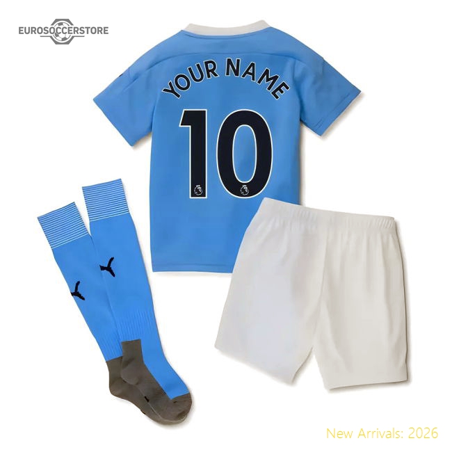 2020-2021 Manchester City Home Little Boys Mini Kit (Your Name)-Football Jersey Hub