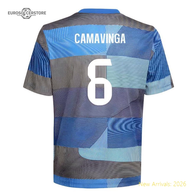 2025-2026 Real Madrid Pre-Match Shirt (Blue) - Kids (Camavinga 6)-Football Shirts Shop