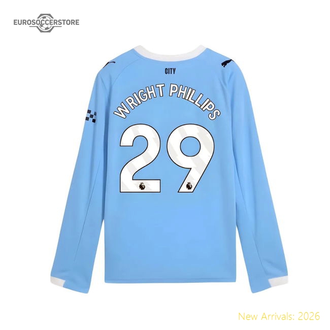 2025-2026 Man City Long Sleeve Home Shirt (Kids) (Wright Phillips 29)-Football Jersey Hub