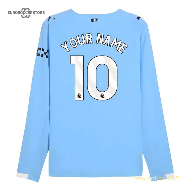 2025-2026 Man City Authentic Long Sleeve Home Shirt (Your Name)-Football Shirts Shop