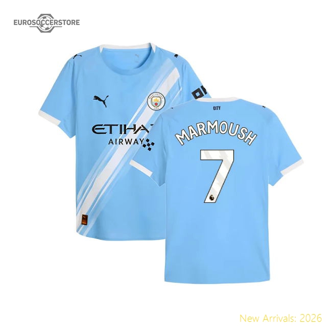 2025-2026 Man City Authentic Home Shirt (Marmoush 7)-Football Shirts Shop