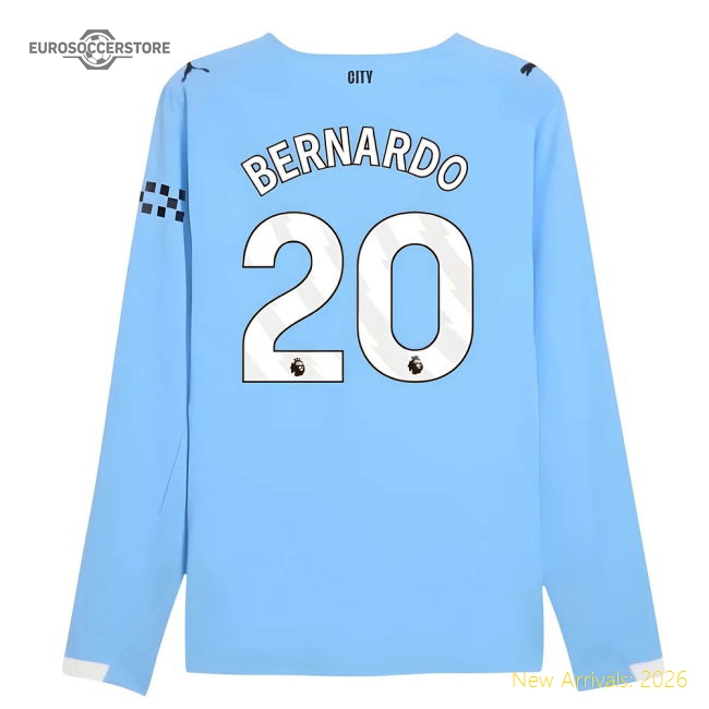 2025-2026 Man City Authentic Long Sleeve Home Shirt (Bernardo 20)-Football Shirts Shop