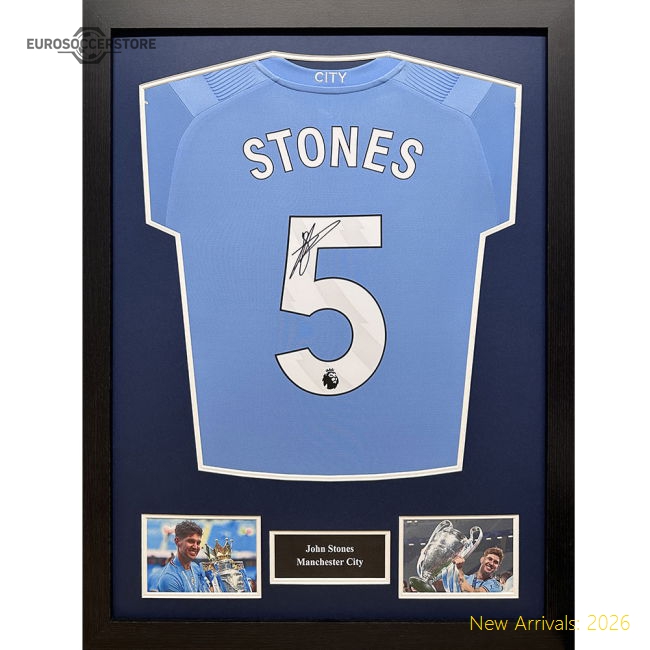 Manchester City FC Stone Signed Shirt (Framed)-Football Shirts Shop
