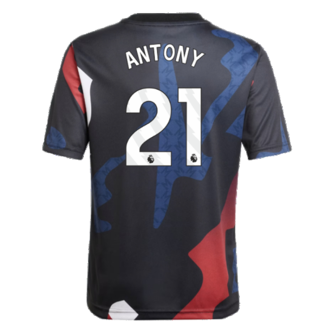 2024-2025 Man Utd Pre-Match Jersey (Black) - Kids (Antony 21)-Football Jersey Hub