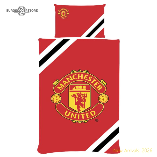 Manchester United FC Core Stripe Single Duvet Set-Football Jersey Hub