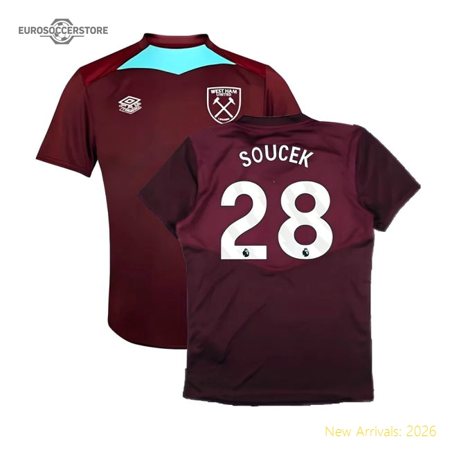 2024-2025 West Ham Training Jersey (Wine) - Kids (Soucek 28)-Vantage Point Soccer