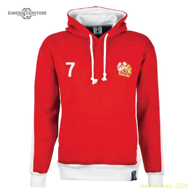Manchester Reds Number 7 Retro Hoodie (Red)-Football Jersey Hub