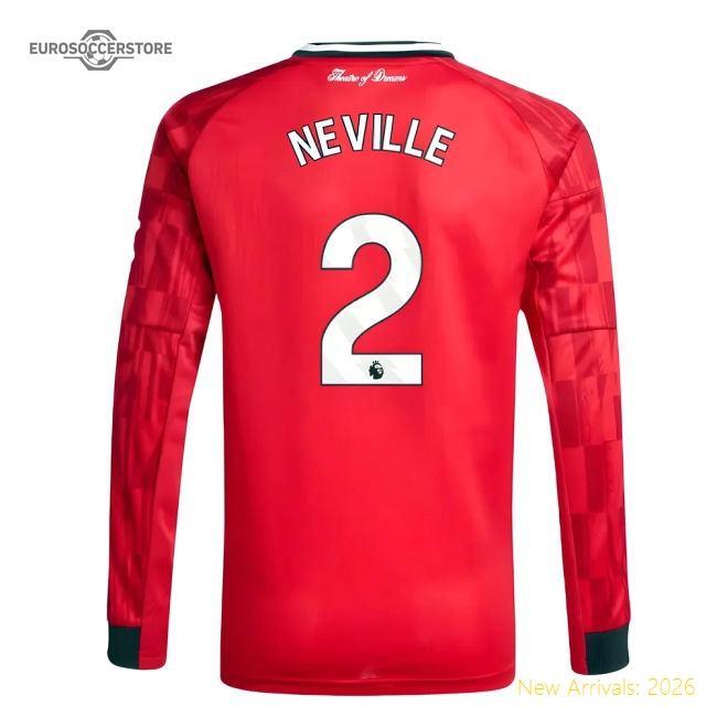 2025-2026 Man Utd Long Sleeve Home Shirt (Kids) (Neville 2)-Football Jersey Hub
