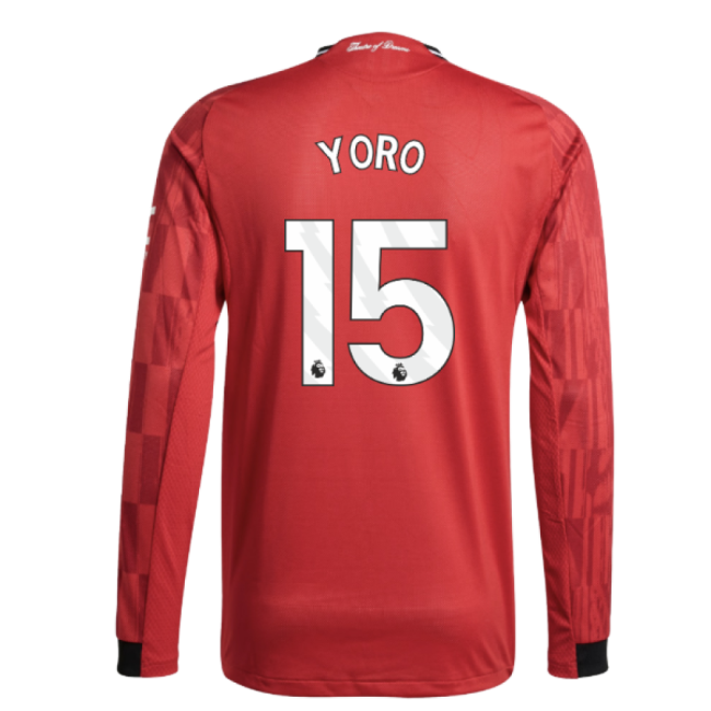 2025-2026 Man Utd Authentic Long Sleeve Home Shirt (Yoro 15)-Football Jersey Hub
