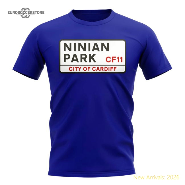 Cardiff Ninian Park Street Sign T-Shirt (Royal)-Vantage Point Soccer