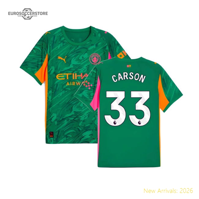 2025-2026 Man City Goalkeeper Away Shirt (Green) (Carson 33)-Football Jersey Hub