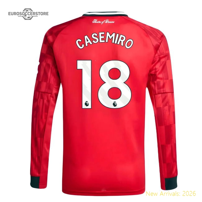 2025-2026 Man Utd Long Sleeve Home Shirt (Kids) (Casemiro 18)-Football Jersey Hub