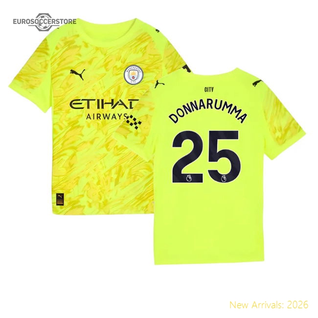2025-2026 Man City Goalkeeper Third Shirt (Yellow) - Kids (Donnarumma 25)-Football Jersey Hub