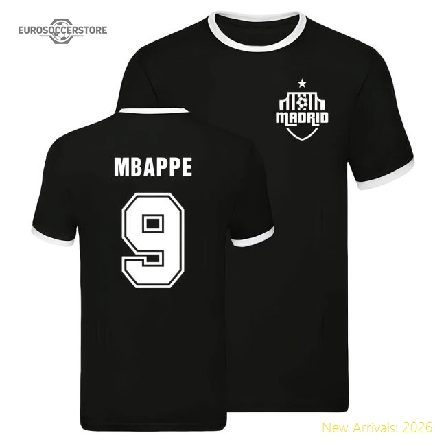 Real Madrid Ringer T-shirt (Kylian Mbappe 9)-BuySoccerJersey Hub