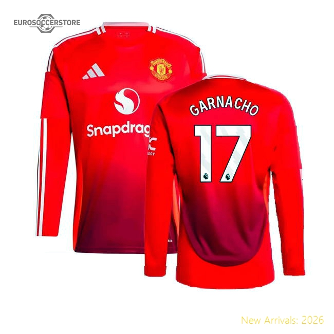 2024-2025 Man Utd Long Sleeve Home Shirt (Garnacho 17)-Football Jersey Hub
