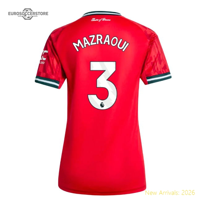 2025-2026 Man Utd Home Shirt (Womens) (Mazraoui 3)-Football Jersey Hub