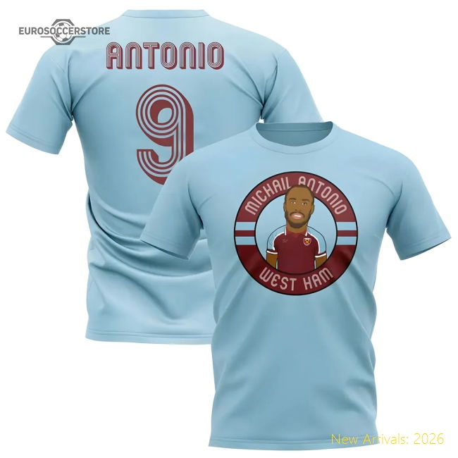 Michail Antonio West Ham Illustration T-Shirt (Sky)-Vantage Point Soccer